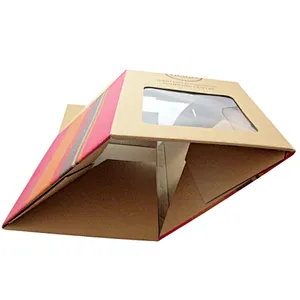 Manufacturer PVC window Tall Cake Box Folding Cupcake Paper Box with Handle and Clear Window