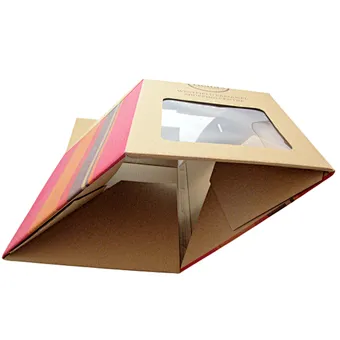 Manufacturer PVC window Tall Cake Box Folding Cupcake Paper Box with Handle and Clear Window