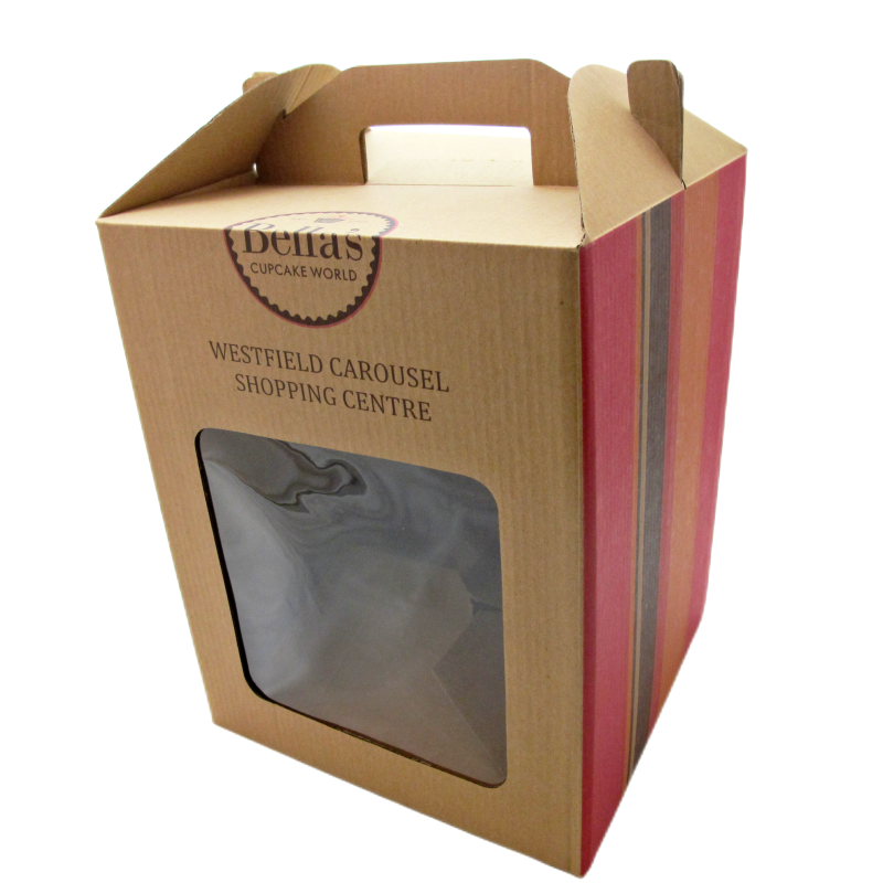 Manufacturer PVC window Tall Cake Box Folding Cupcake Paper Box with Handle and Clear Window